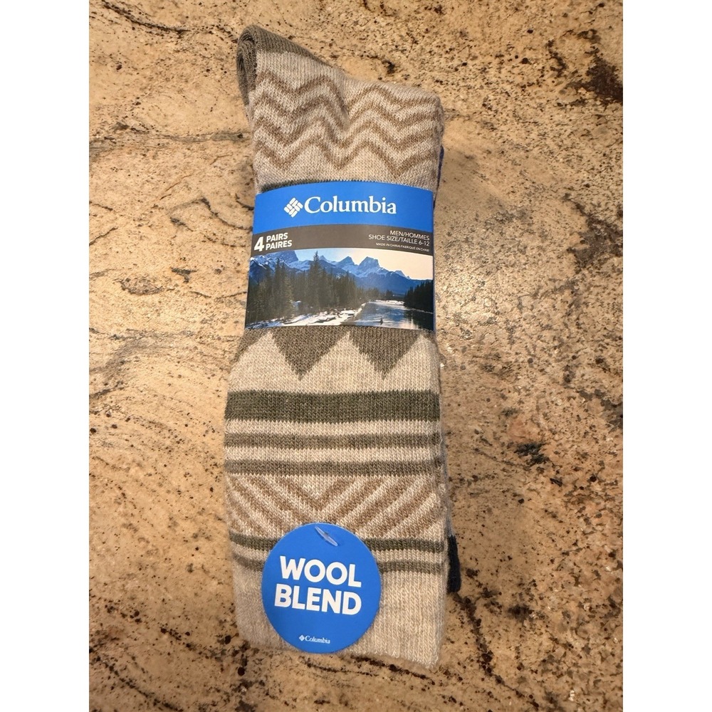 NEW Men's Columbia 4 Pairs Crew Cotton Sock Size 6-12 L Blue/Tan/Black Cushioned